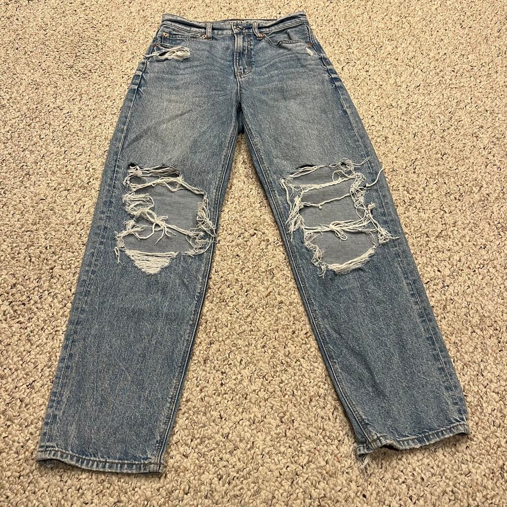 American Eagle Highest Rise Baggy Straight Jeans Sz 2 Short Light Wash